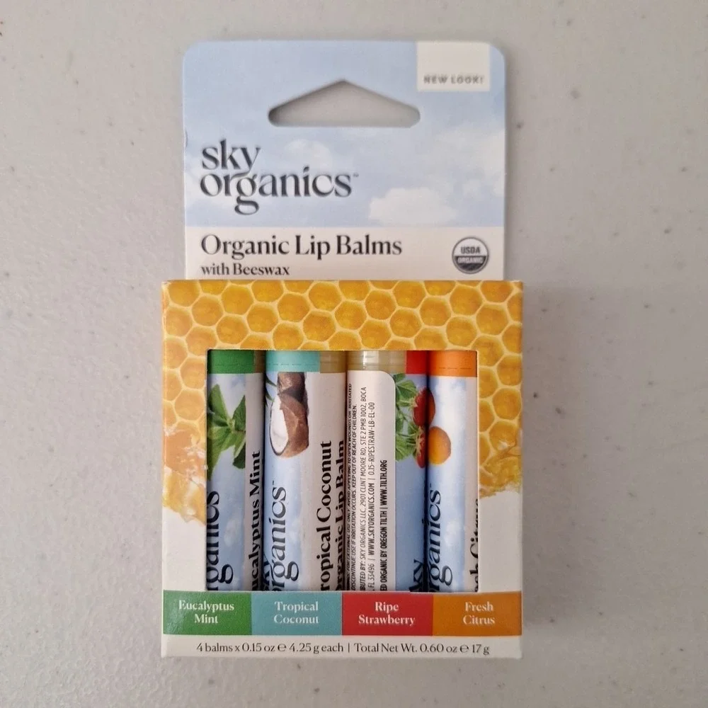 Two Packs Of Sky Organics Lip Balms w/ Beeswax 4-pack Certified USDA Organic